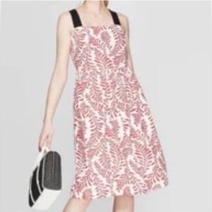 Who What Wear Leaf Print Linen Blend Shift Dress Size M Coastal Sleeveless Boho